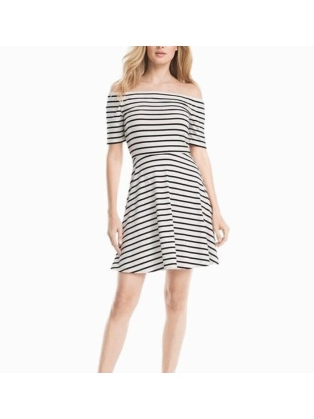 WHITE HOUSE BLACK MARKET women's blk/wht Striped fit & flare mini Dress size S
